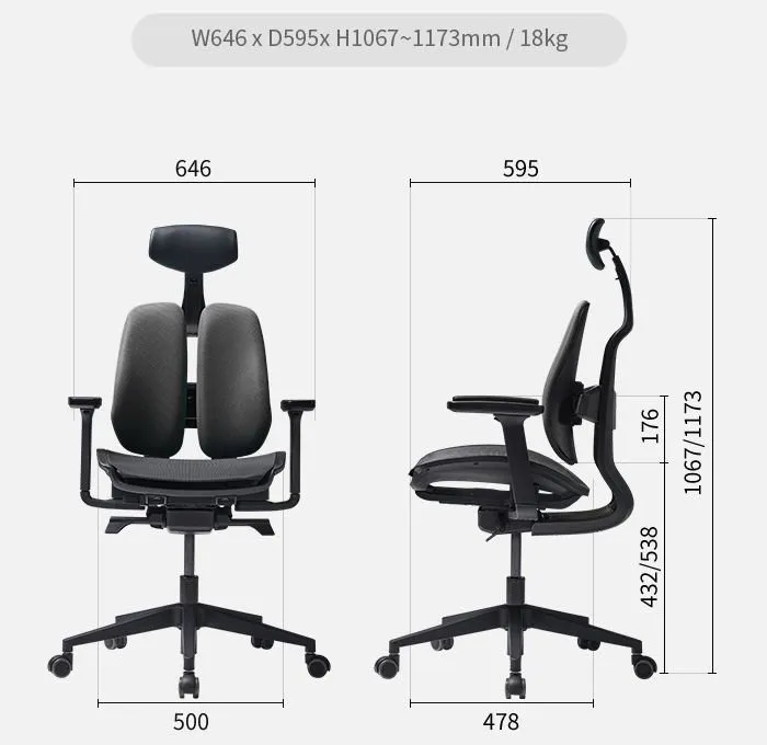 DUOREST 2.0 ERGONOMIC MESH OFFICE CHAIR, BLACK FRAME - D2-200M